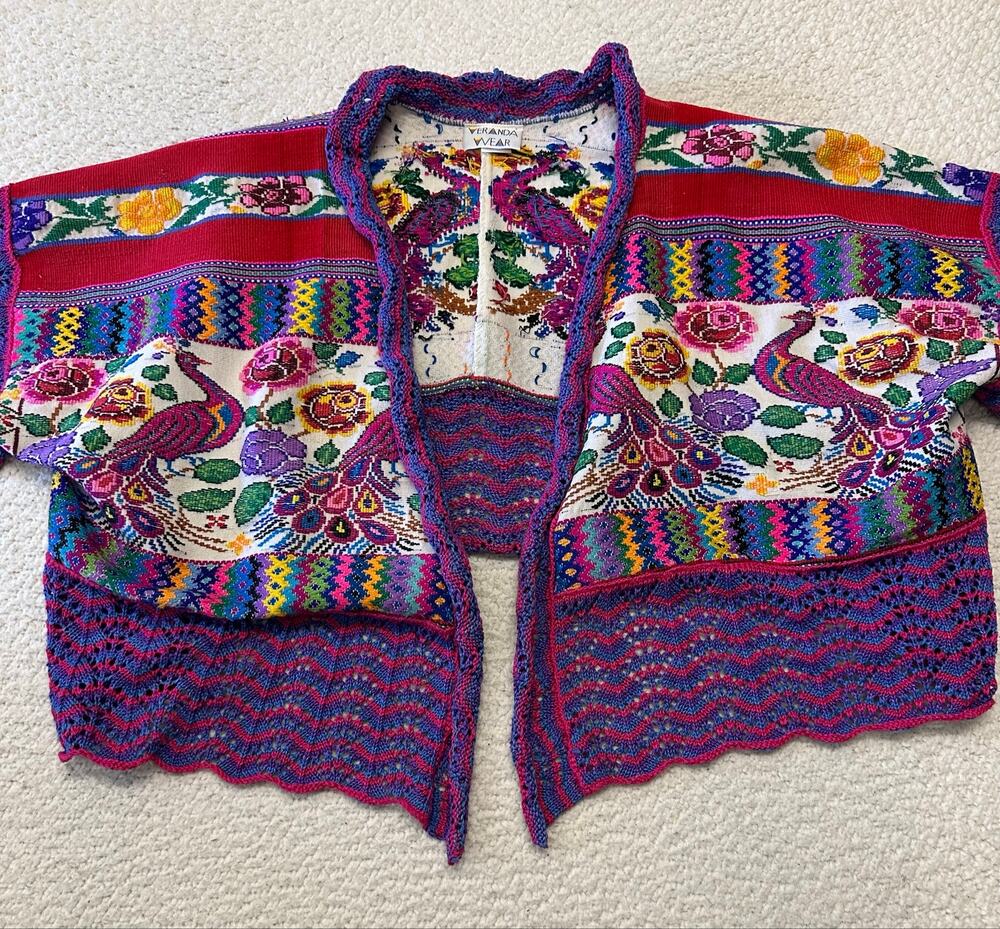 Vintage Veranda Wear Embroidered Cardigan Boho Sweater Size  M/L